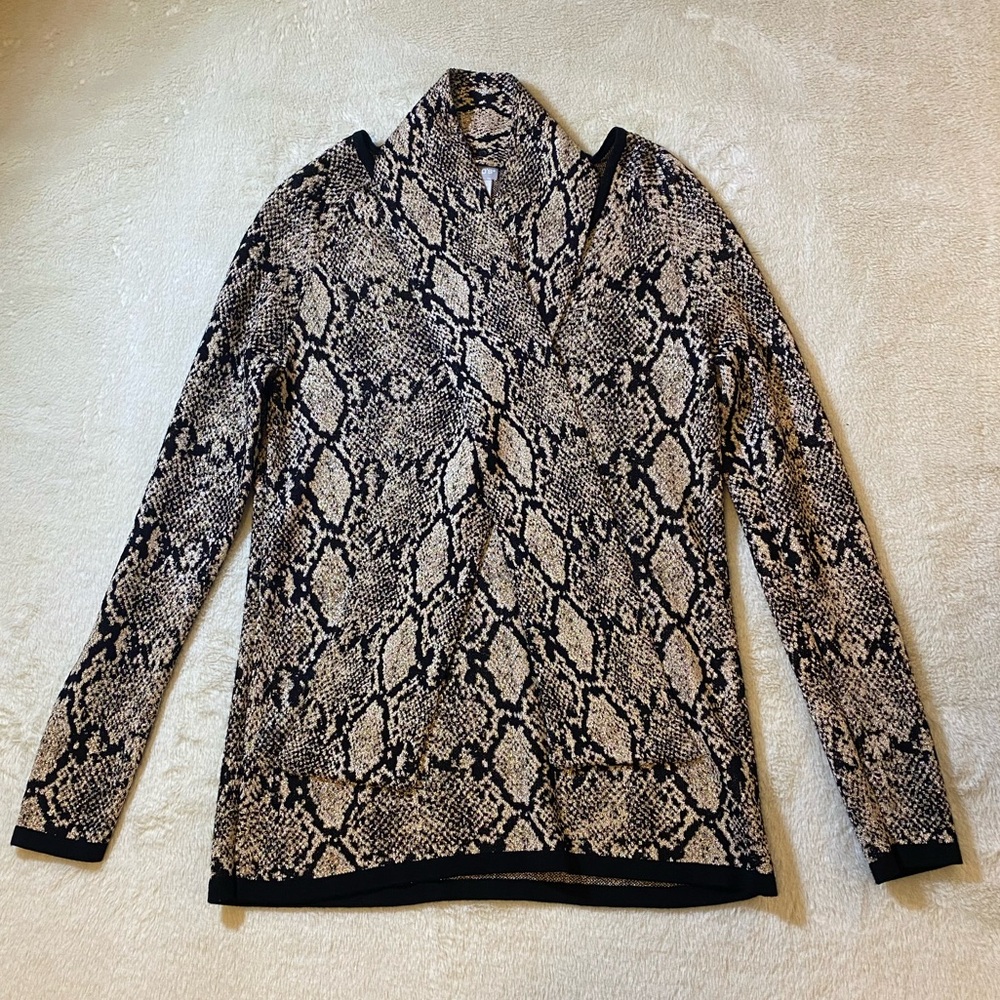 Chico's Snake Print V-Neck Sweater in Black and Cream